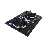 Crown CR-24G Built-In Gas Hob – 3 Burner 3D Glass Cooktop with Copper Valve (Long Nozzle), Multi-Colour Stylish Design & Brand Warranty ✅
